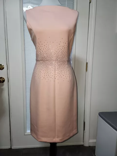 Calvin Klein Size 10 Pink Rhinestone Waist Sleeveless Sheath Womens Dress Nwt