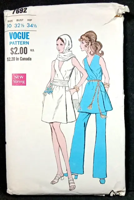 Vintage Vogue 7692 Wrap Front Dress or Tunic and Pants Size 10 Uncut Pattern