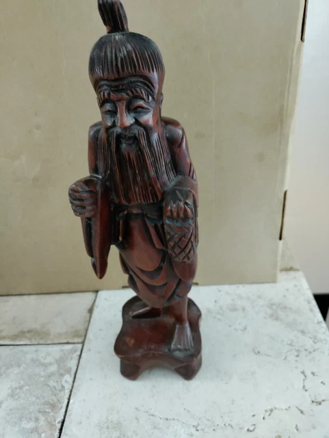 Vintage Oriental Asian Hand Carved Wooden Man Figurine