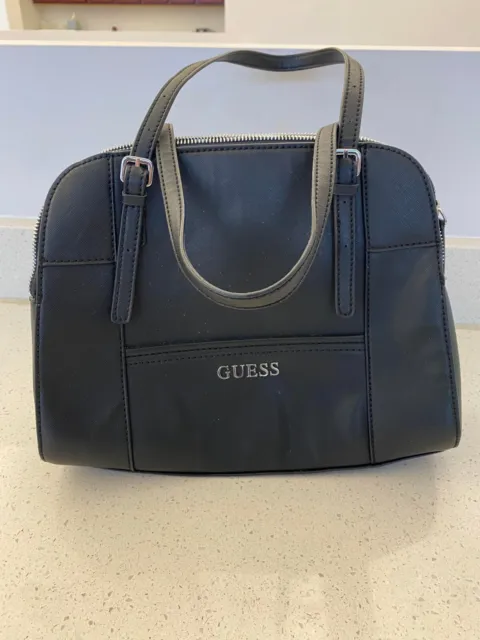 GUESS Purse Bag - Black With Handles - leopard pattern interior