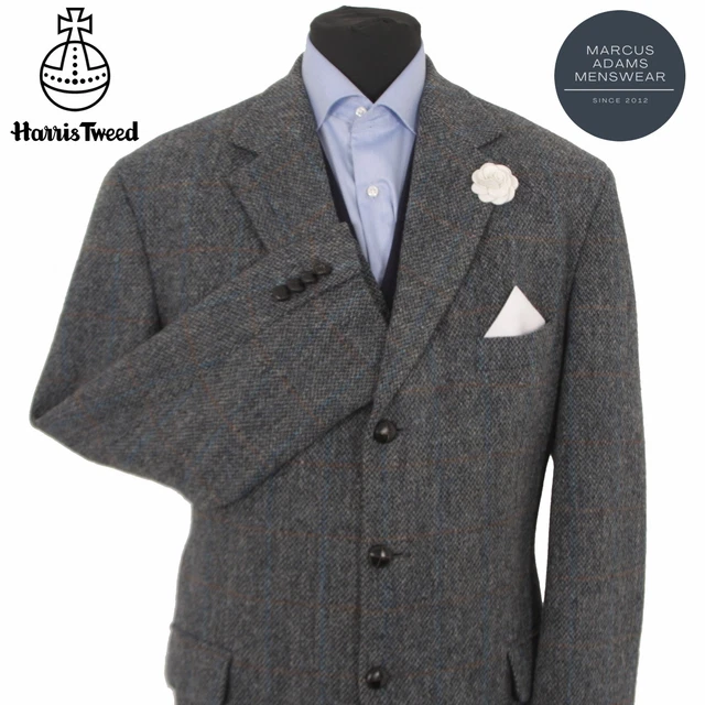 HARRIS TWEED JACKET Blazer 46R Country Windowpane Check Hacking Hunting ...