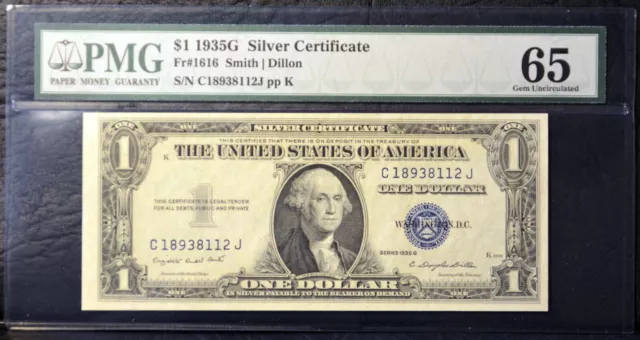 1935 G Silver Certificate $1 Bill PMG 65 Gem Uncirculated Smith Dillon FR 1616