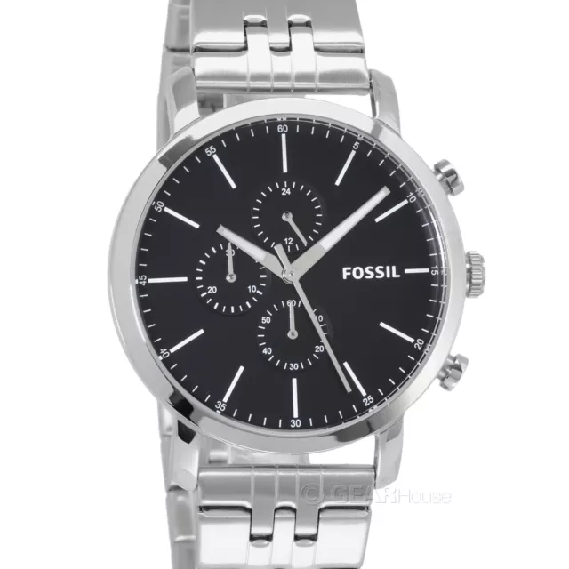 FOSSIL Luther Mens Chronograph Watch, Black Dial, Silver Stainless Steel Band