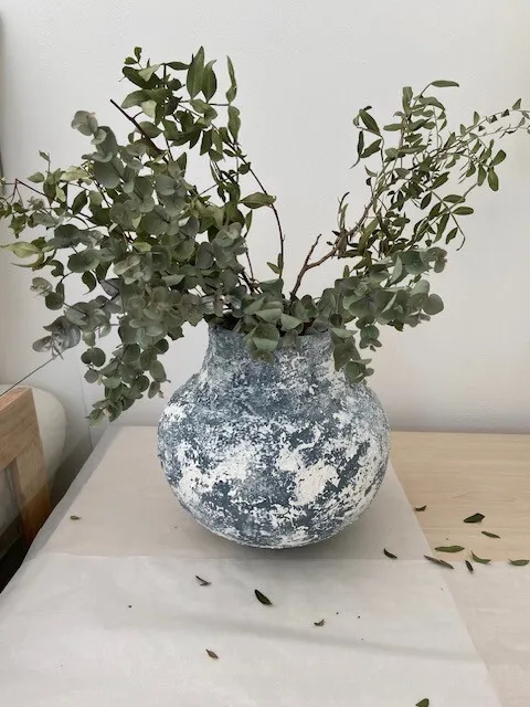 Faux aged bowl shaped vase