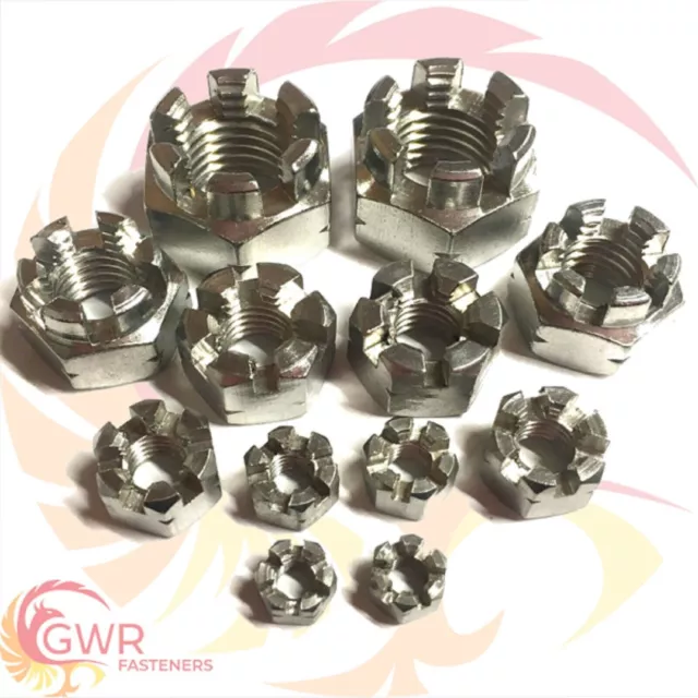 M10 / 10mm A2 STAINLESS STEEL HEXAGON SLOTTED CASTLE NUTS DIN 935 FITS BOLTS GWR