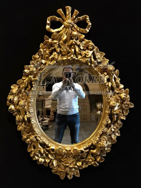 Specchiera intagliata ovale oro antica specchio molato barocco ovale da parete S