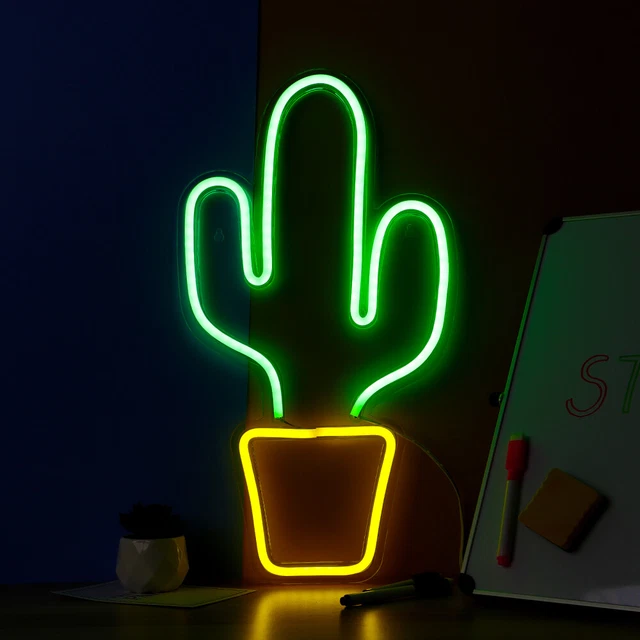 LED LIGHT WITH Cactus Shape Neon Sign Wall Hanging Shaped Fixture £33.