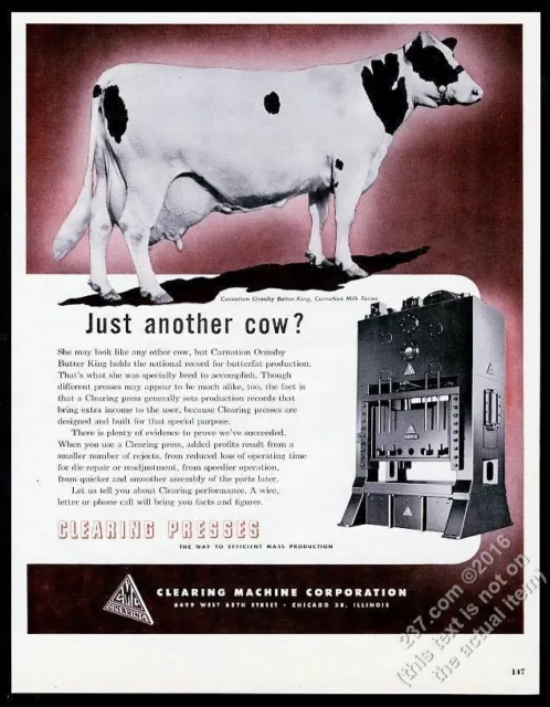 1950 Carnation Ormsby Butter King cow photo Clearing Press vintage print ad