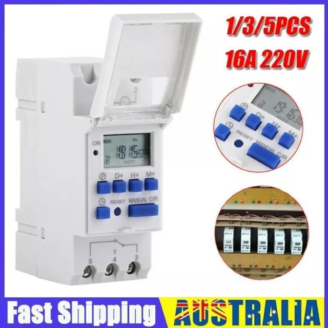 1/3/5Pcs Digital LCD Power Programmable DIN Rail Timer Time Switch Relay AC 220V