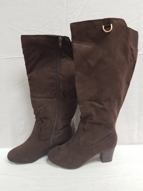 NEW Cushion Walk By Avon Women's Sz 7 Dark Brown Stretch Wide Calf Tall Boots ^