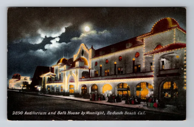 Redondo Beach CA-California, Auditorium and Bath House, Vintage Postcard