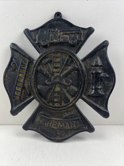 Fireman Wall Plaque Maltese Firefighter Cross, cast iron sign