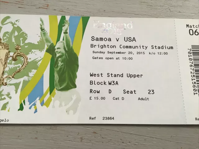 2015 Samoa V Usa World Cup Pool B Match 6 @ Brighton Rugby Ticket Exc