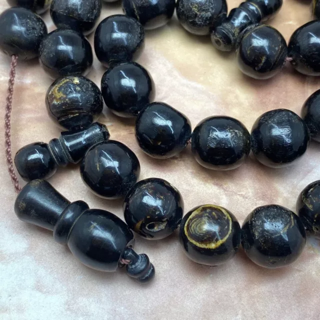 Antique 33 Prayer Beads Yemen Natural Black worry beads masbaha يسر مكاوي