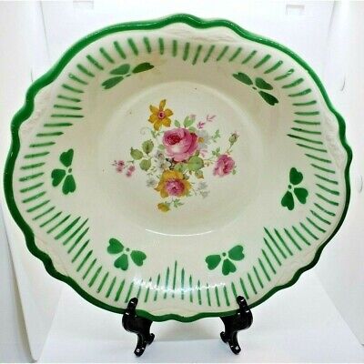 Homer Laughlin Virginia Rose Serving Bowl Green with Pink Roses inside 1940s