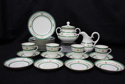 25pc 1860's Antique Old Paris French Porcelain Green GILT Dessert/Tea Set