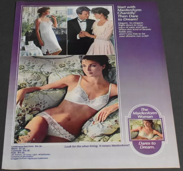 1984 Print Ad Sexy Maidenform Bra Bikini Camisole Dare to Dream Lady art style