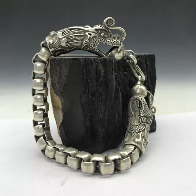 Old Chinese tibet silver Handmade twist-style creative Dragon Bracelet e428