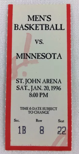 CBK 1996 01/20 Minnesota at Ohio State Basketball Ticket-Bobby Jackson