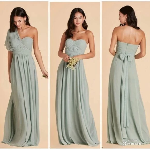 Birdy Grey Sage Green Grace Convertible Chiffon Formal Dress With Pockets Medium