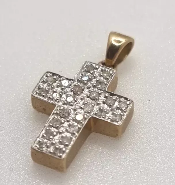 9ct Gold Pendant Crufix Cross 0.25ct Diamond Cluster