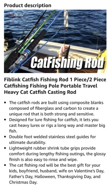 FIBLINK CATFISH FISHING Rod 2 Piece Cat Catfish Rod Portable