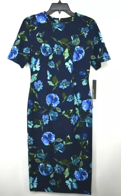 Maggy London Womens Blue  Elbow Sleeves Jewel Neck Floral Print Sheath Dress NWT