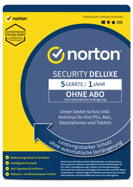 Norton Security Deluxe 2024 2025 - 5 Geräte/1 Jahr PC/Mac Antivirus OHNE ABO KEY