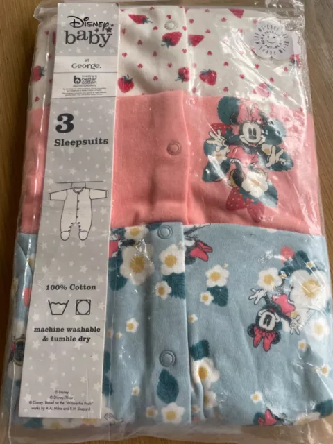 Disney Minnie Mouse Baby Girls Sleepsuits Babygrows 0-3 Months 3 Pack New