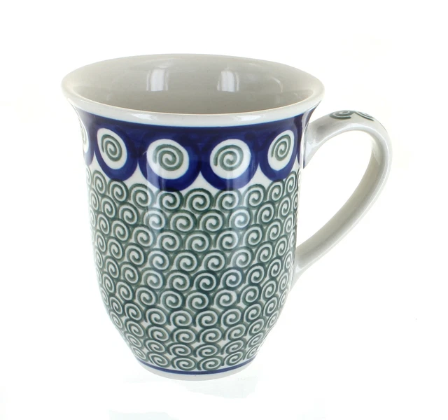 Blue Rose Polish Pottery Peacock Swirl Large Coffee Mug
