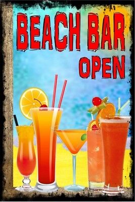 Beach Bar Open Plate Retro Metal Tin Signs Beer Poster Pub Bar Art Wall Decor