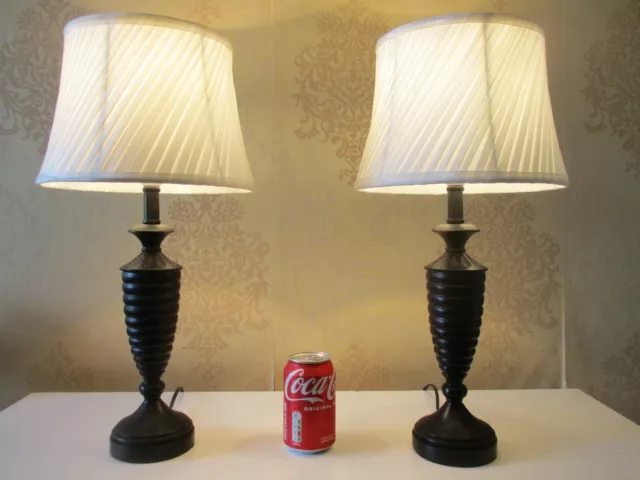 Tall Pair Of Vintage Black Beehive Table Lamps With Vintage Shades