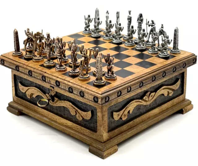 Egyptian Metal Wooden Chess Set With Stone Chest, Wooden Chess Set, Chess Boards