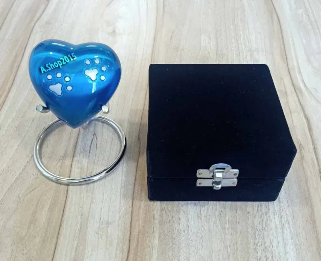 Small Sky Blue Heart Pocket Urn, Memorial Ashes Keepsake pet Mini Urn, Cremation