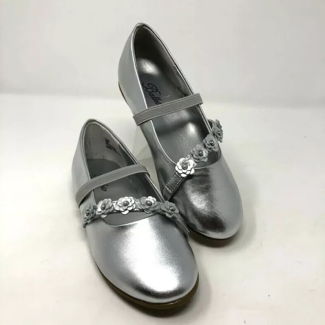 Balleto Girls Silver Ballet Flat Dress Shoes 13 Youth Jumping Jacks Charm