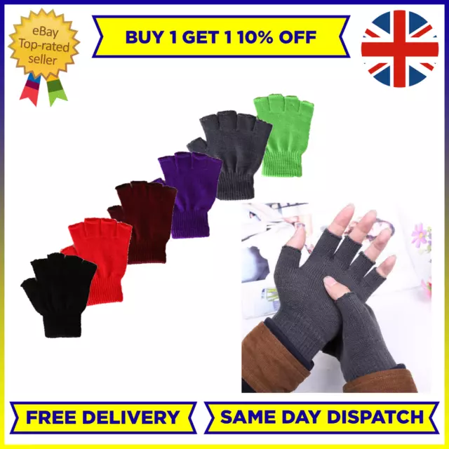 Fingerless Winter Gloves Thermal Knitted Warm Mittens Mens Womens Half Finger UK