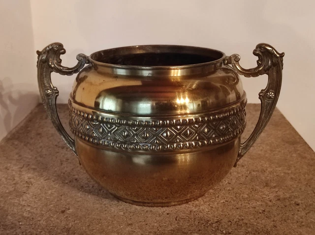 Ancien grand cache-pot en cuivre laiton martelé repoussé signé FINEL - Décoration