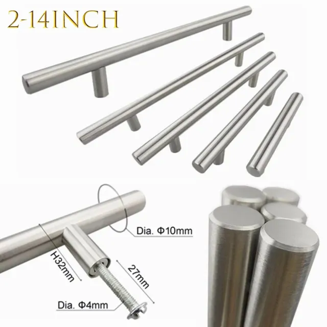 2~14Inches Stainless Steel Silver T-type Drawer Cabinet Wardrobe Door Pull Handl