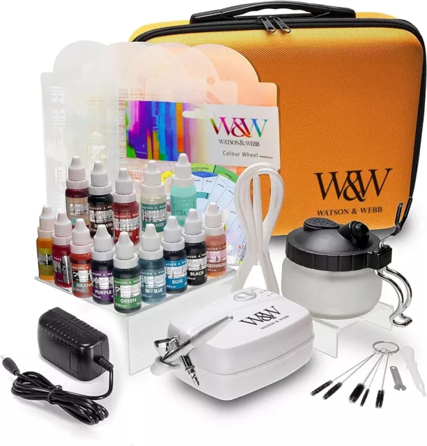 Watson & Webb Complete Airbrush Cake Decorating Kit with 13 Colours & 1 Cleaner