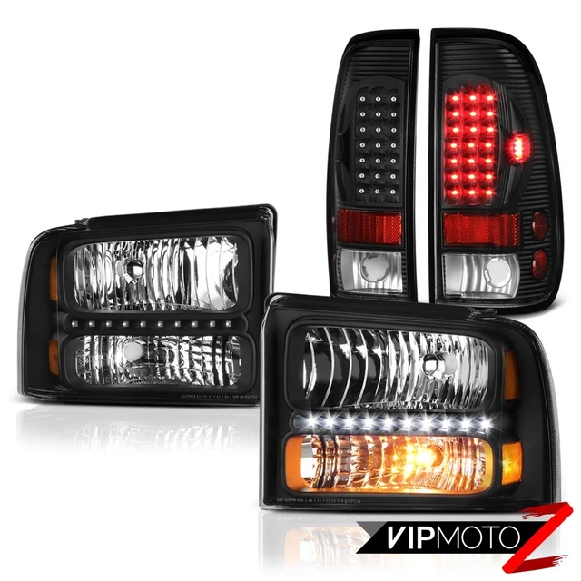 PAIR BLACK HEADLIGHTS "Super Bright" LED Tail Lights 2005 2006 2007