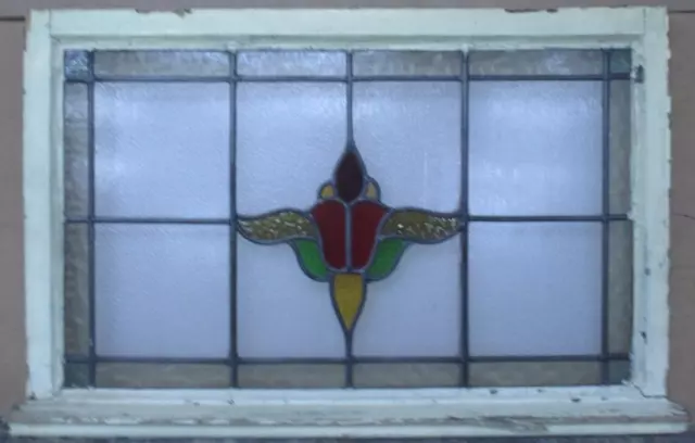 Old English Leaded Stained Glass Window Transom Pretty Floral 34 1/2" X 18 1/2"