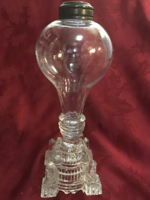 Antique Free Blown Glass Whale Oil Lamp C.1830 Stepped Pressed Base