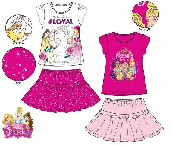 Vestito bambina principesse disney completo da bimba tshirt gonna 3 4 5 6 anni