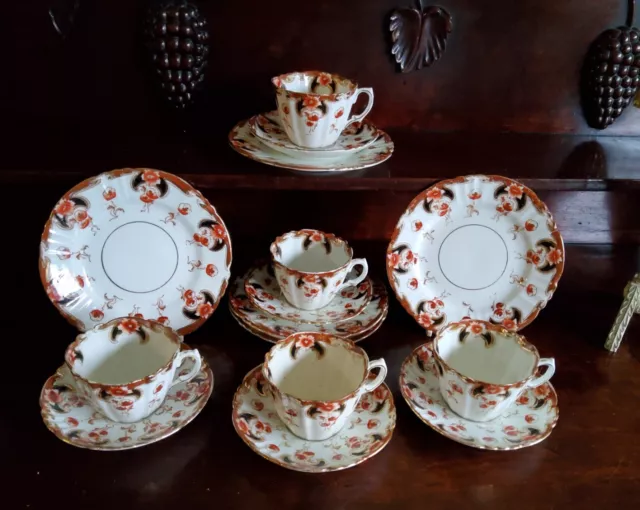 5 x Royal Albert Crown china Teacups ,Saucers and tea plates imari style