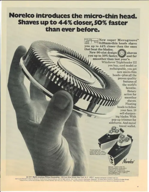 1959 NORELCO Electric Shaver Razor Micro Thin Head Phillips Vintage Print Ad