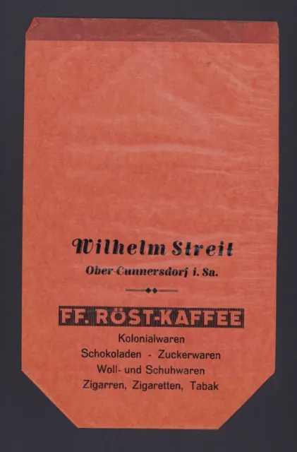 OBER-CUNNERSDORF, Werbung/Tüte, Wilhelm Streit FF. Röst-Kaffee Kolonialwaren