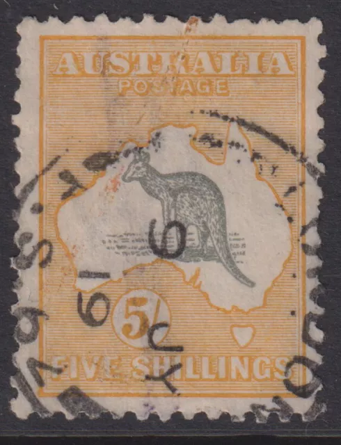 AUSTRALIA ROOS - 1915 3rd Wmk 5/- GREY & YELLOW  SG 43 GU Cv £120 [E4059]