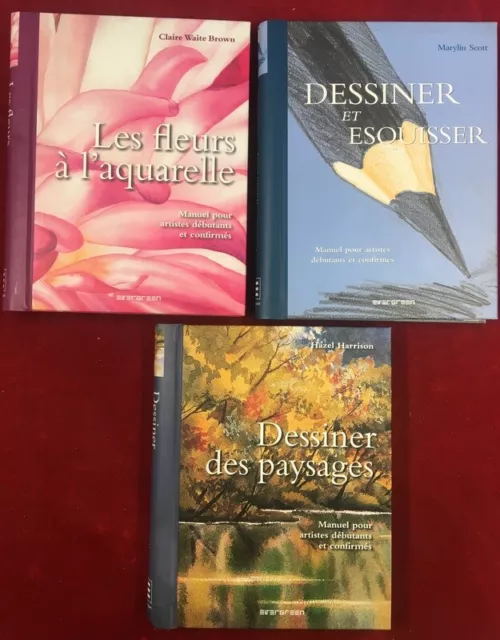 Dessiner des paysages, esquisser, les fleurs à l'aquarelle lot de 3 ouvrages