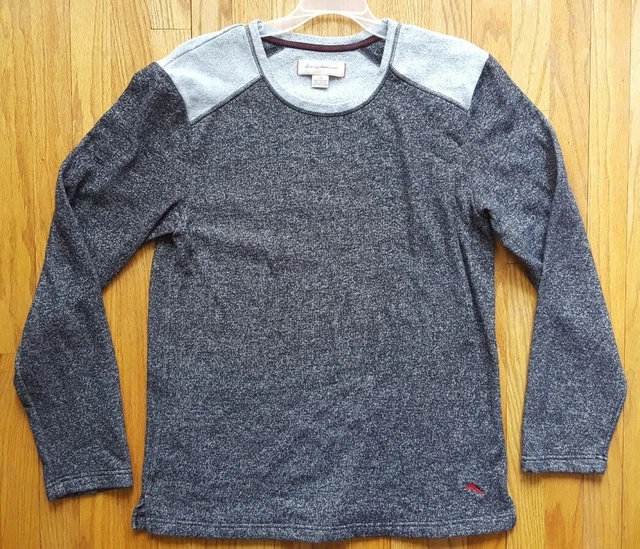 Tommy Bahama Men's Size L Pajama Crewneck Sweater Two Tone Gray Cotton Blend
