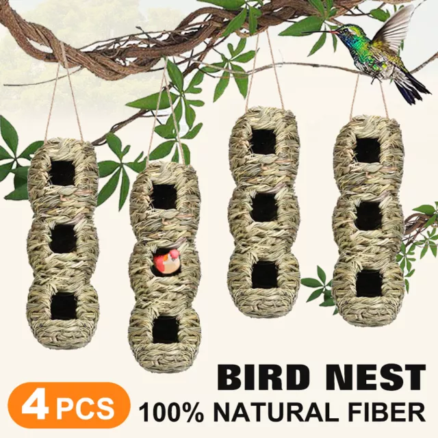 4X Bird Nest Breeding Nest Box Grass Weave Canary Finch Budgie House Home Peanut